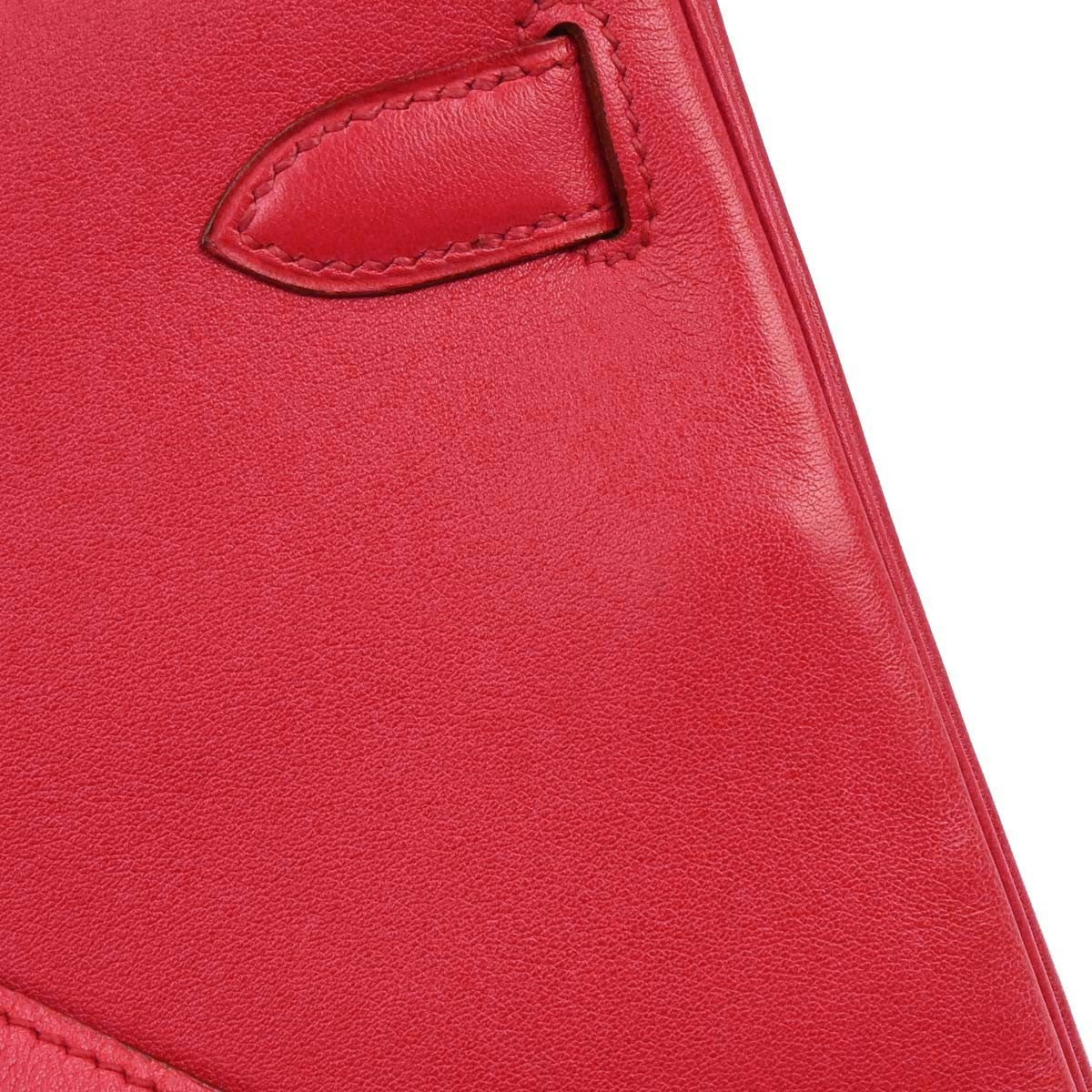 Hermes Kelly Red Evercalf With Gold Hardware Red Leather Handbag (Pre-Owned)