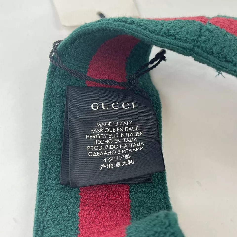 Gucci Unisex Red Vinyl Visor Hat w/Green Red Banded Headband (57 cm / S)