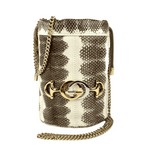 Gucci Zumi White/Gray Snakeskin Mini Drawstring Bucket Chain Bag