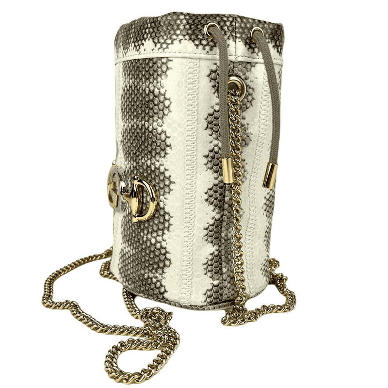 Gucci Zumi White/Gray Snakeskin Mini Drawstring Bucket Chain Bag