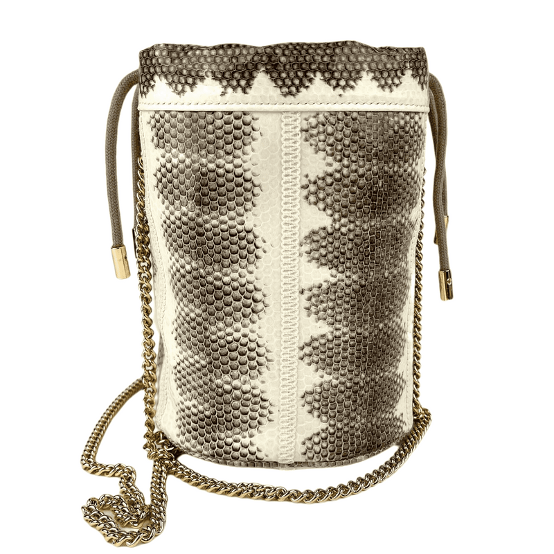 Gucci Zumi White/Gray Snakeskin Mini Drawstring Bucket Chain Bag