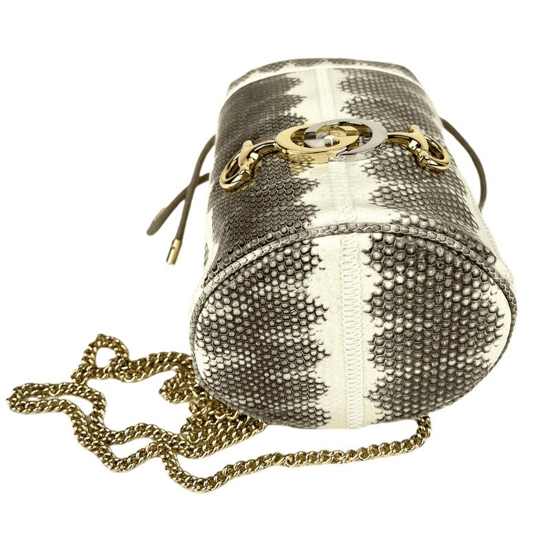 Gucci Zumi White/Gray Snakeskin Mini Drawstring Bucket Chain Bag