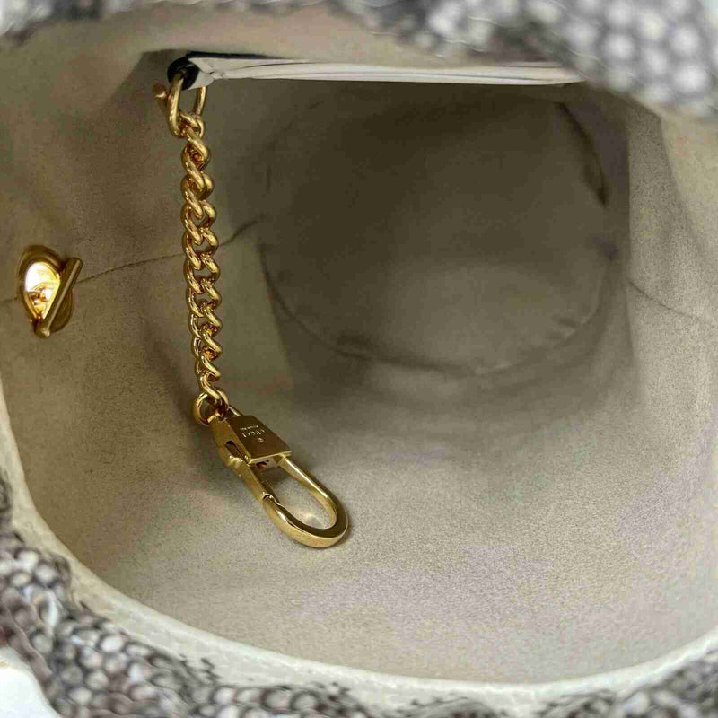 Gucci Zumi White/Gray Snakeskin Mini Drawstring Bucket Chain Bag