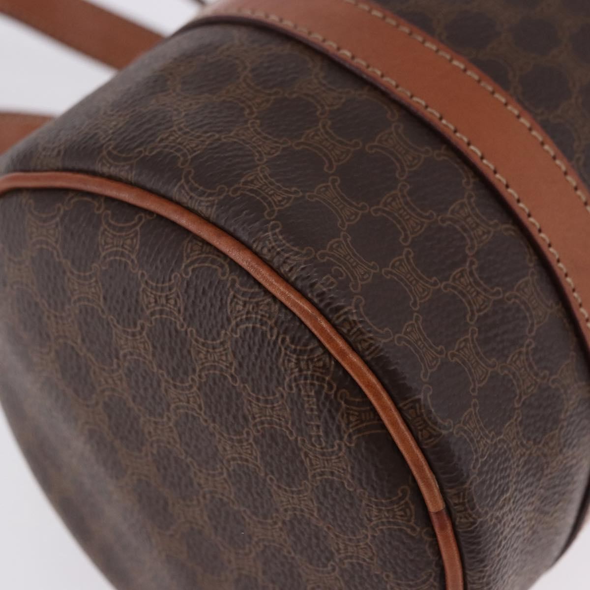 Celine Vintage Barrel Macadam Canvas & Leather Brown Pvc Handbag (Pre-Owned)