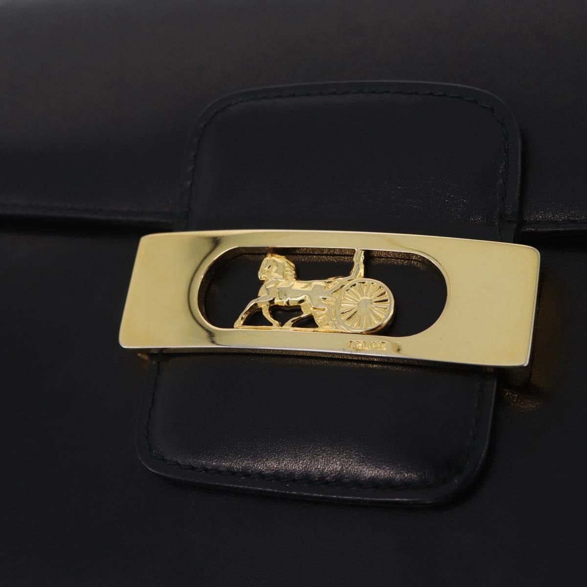 Celine Vintage Carriage Flap Leather Black Leather Handbag (Pre-Owned)