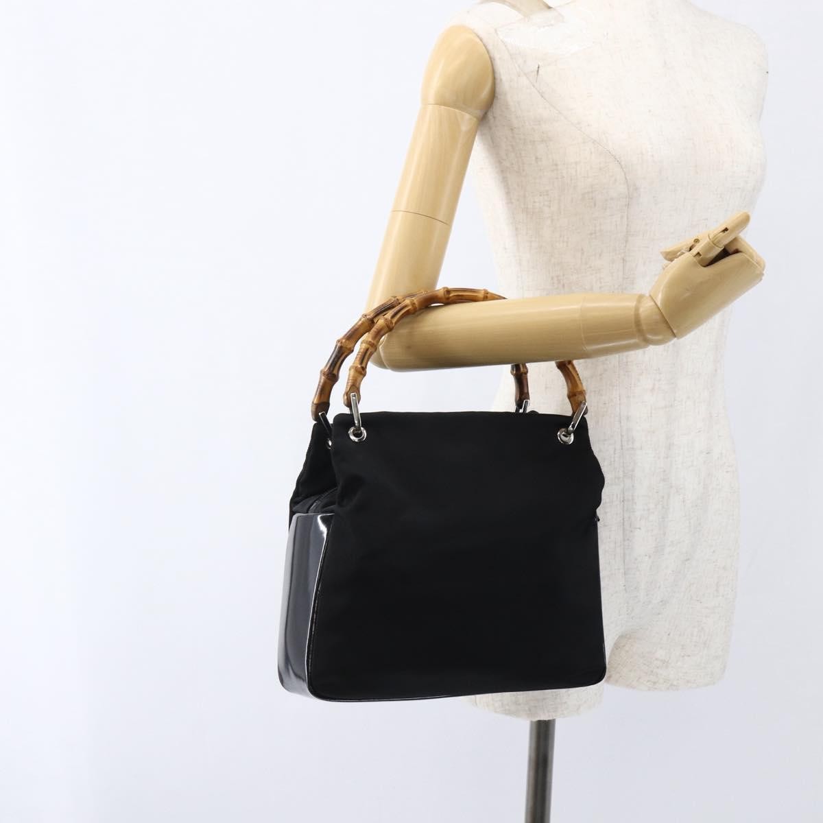 Gucci Vintage Bamboo Handle Tote Nylon Black Nylon Tote Bag Bag (Pre-Owned)