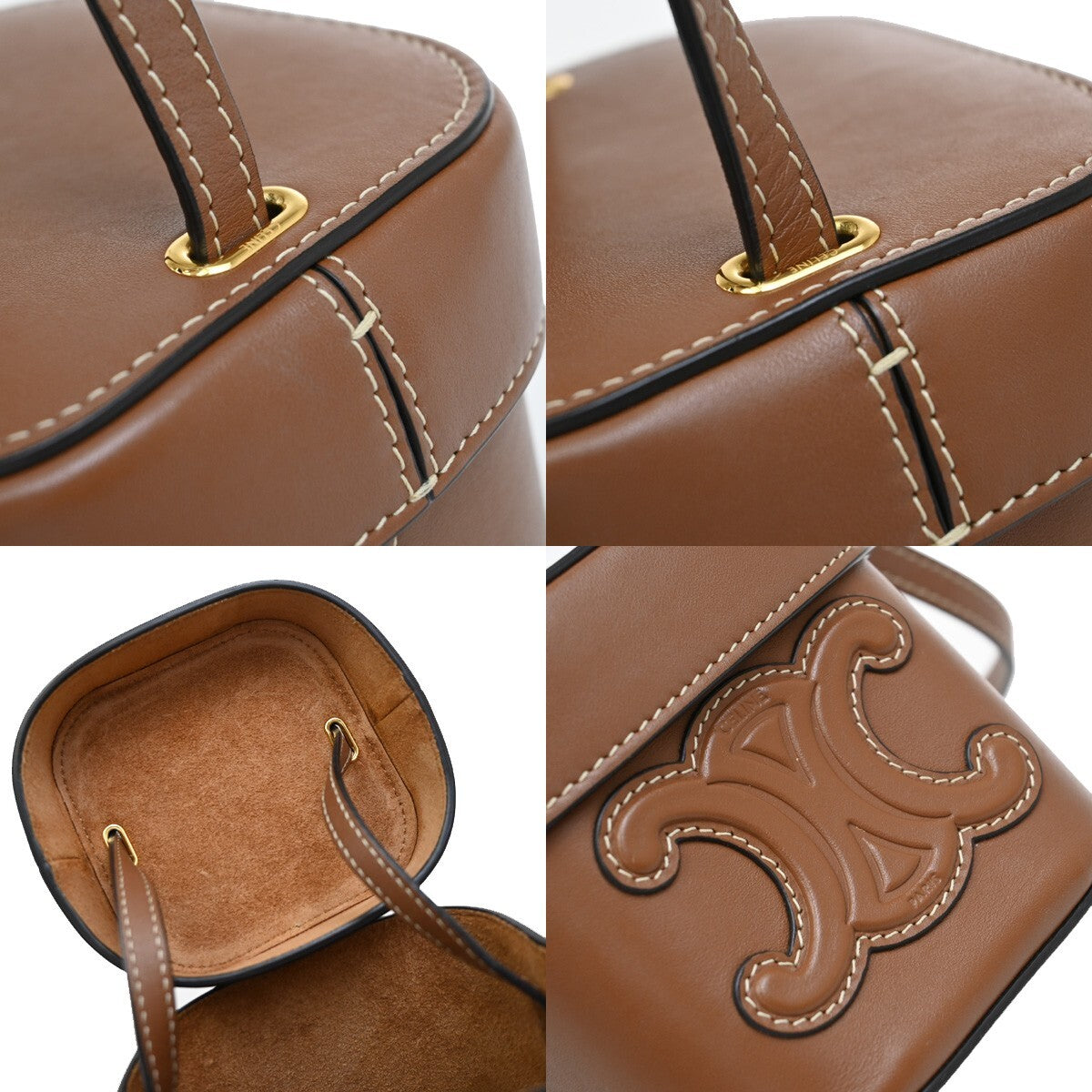 Celine Cuir Triomphe Box Leather Brown Leather Handbag (Pre-Owned)