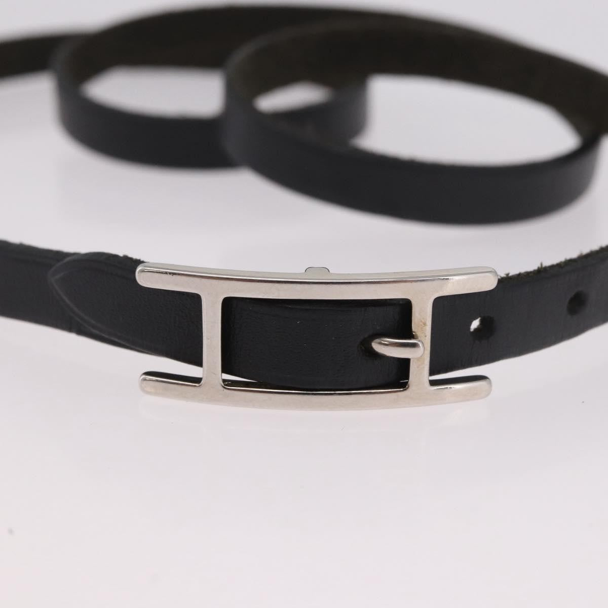Hermes Hapi 3 Leather With Metal Black Leather Bracelet Jewelry (Pre-Owned)
