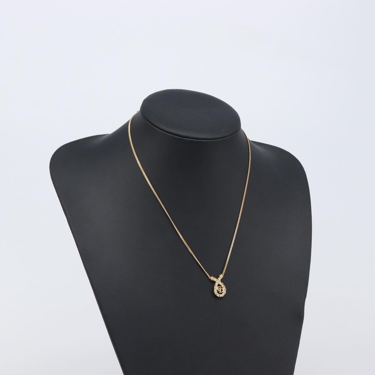 Christian Dior Cd Long Metal With Beads Gold Metal Necklace Jewelry (Pre-Owned)