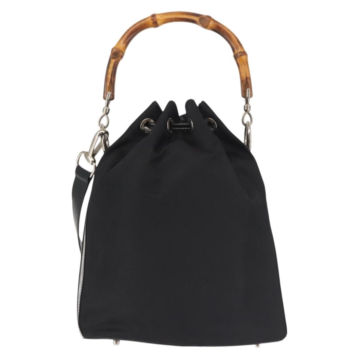 Gucci Vintage Bamboo Bucket Nylon And Leather Black Nylon Bag (Pre-Owned)