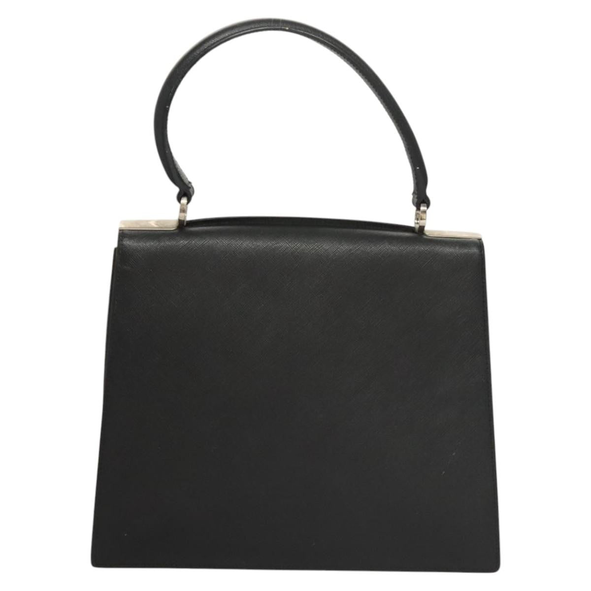 Salvatore Ferragamo Double Gancini Top Handle Saffiano Leather Black Leather Handbag (Pre-Owned)