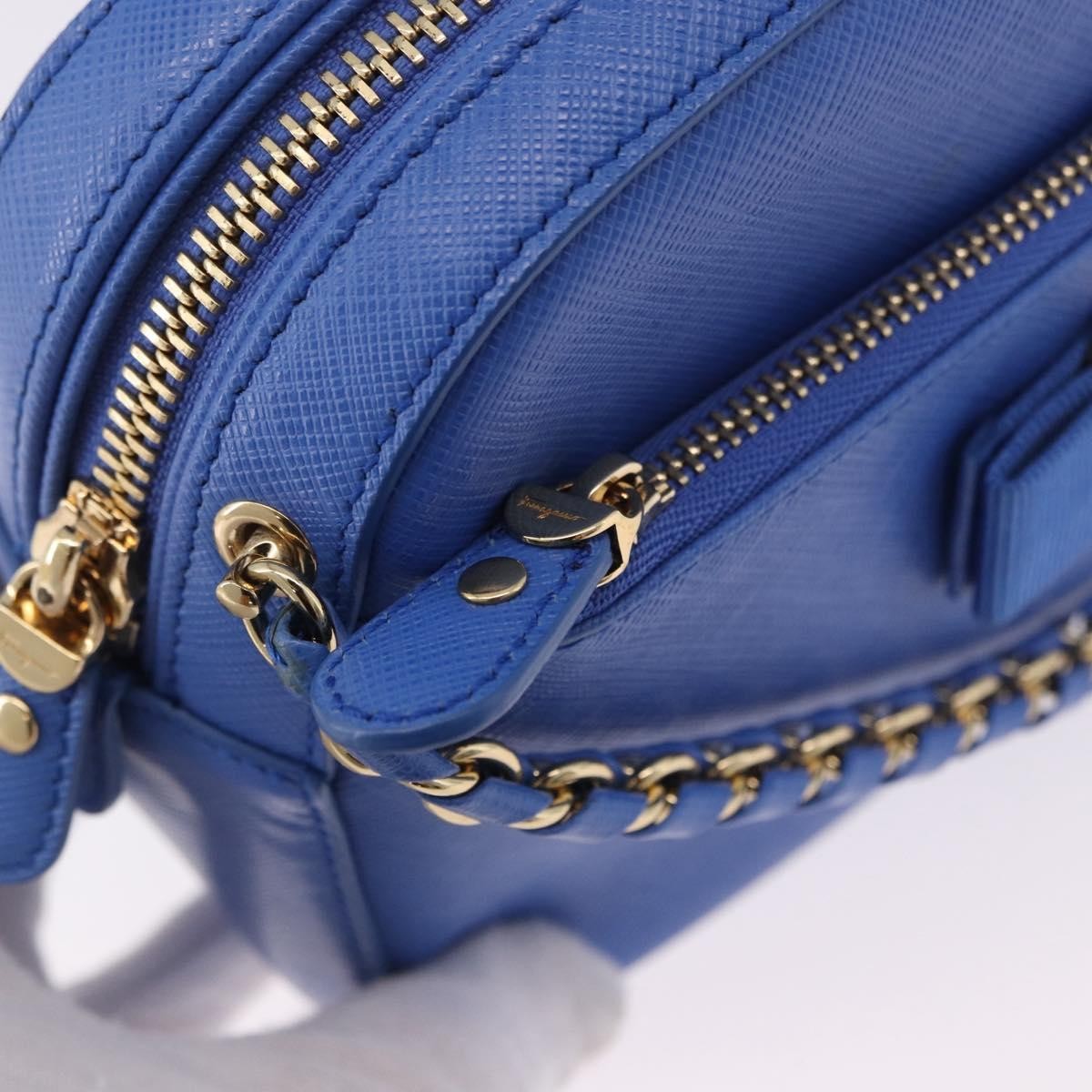 Salvatore Ferragamo Vara Chain Flap Leather Blue Leather Shoulder Bag Bag (Pre-Owned)