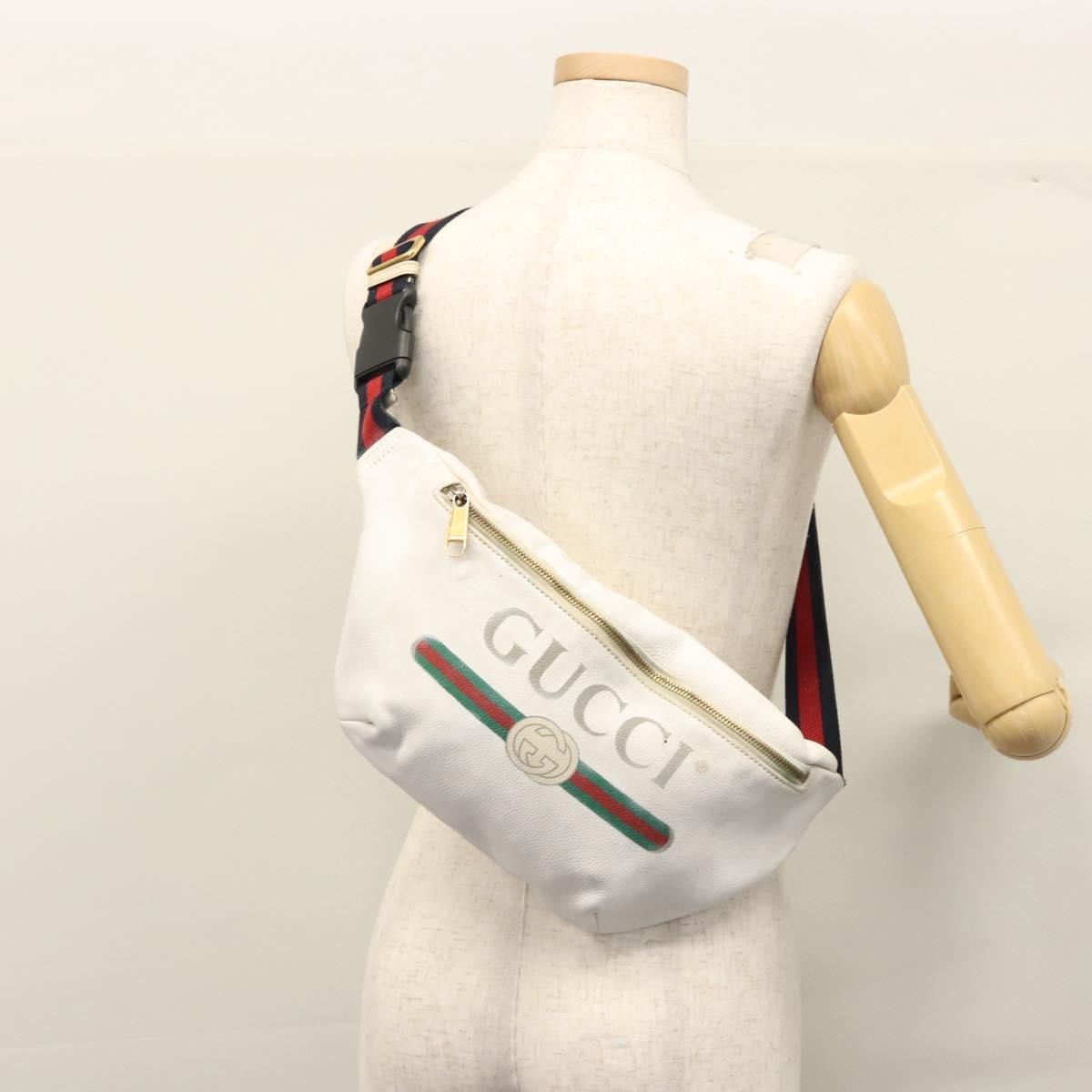 Gucci Logo Belt Printed Leather White Leather Shoulder Bag Bag (Pre-Owned)