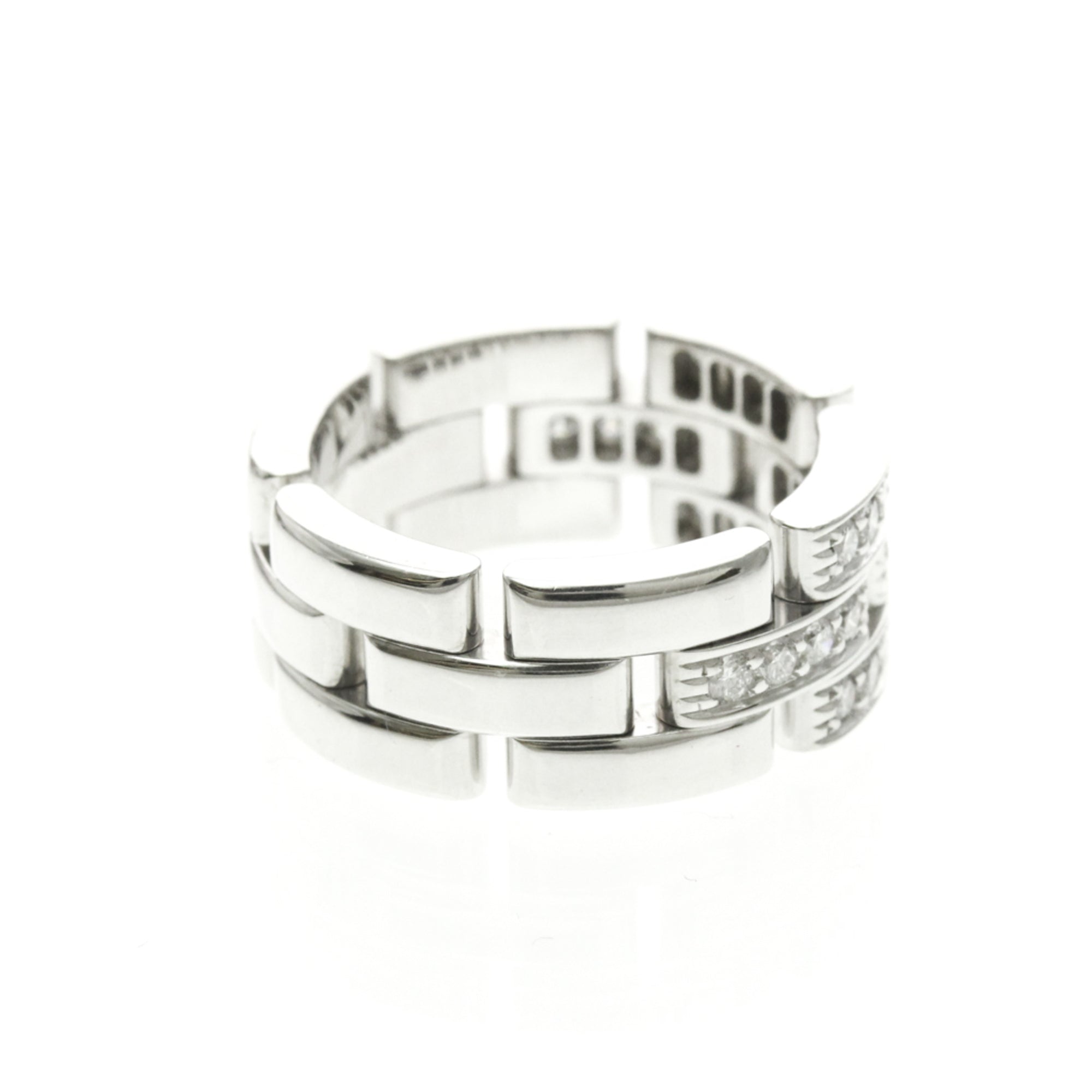 Cartier Maillon Panthere 3 Row Band 18K White Gold With Half Diamonds Silver White_Gold Ring Jewelry (Pre-Owned)