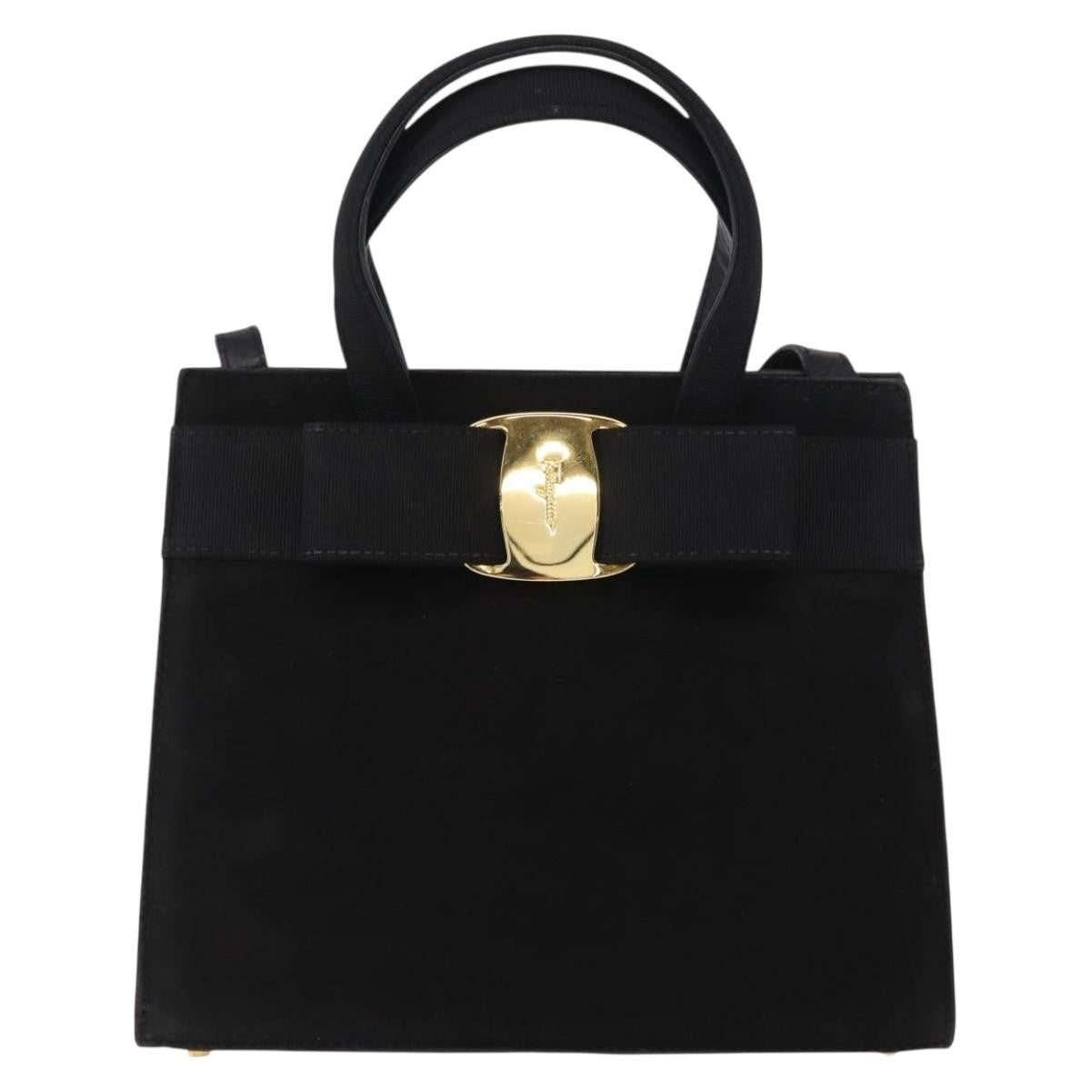 Salvatore Ferragamo Convertible Vara Bow Suede Black Suede Handbag (Pre-Owned)