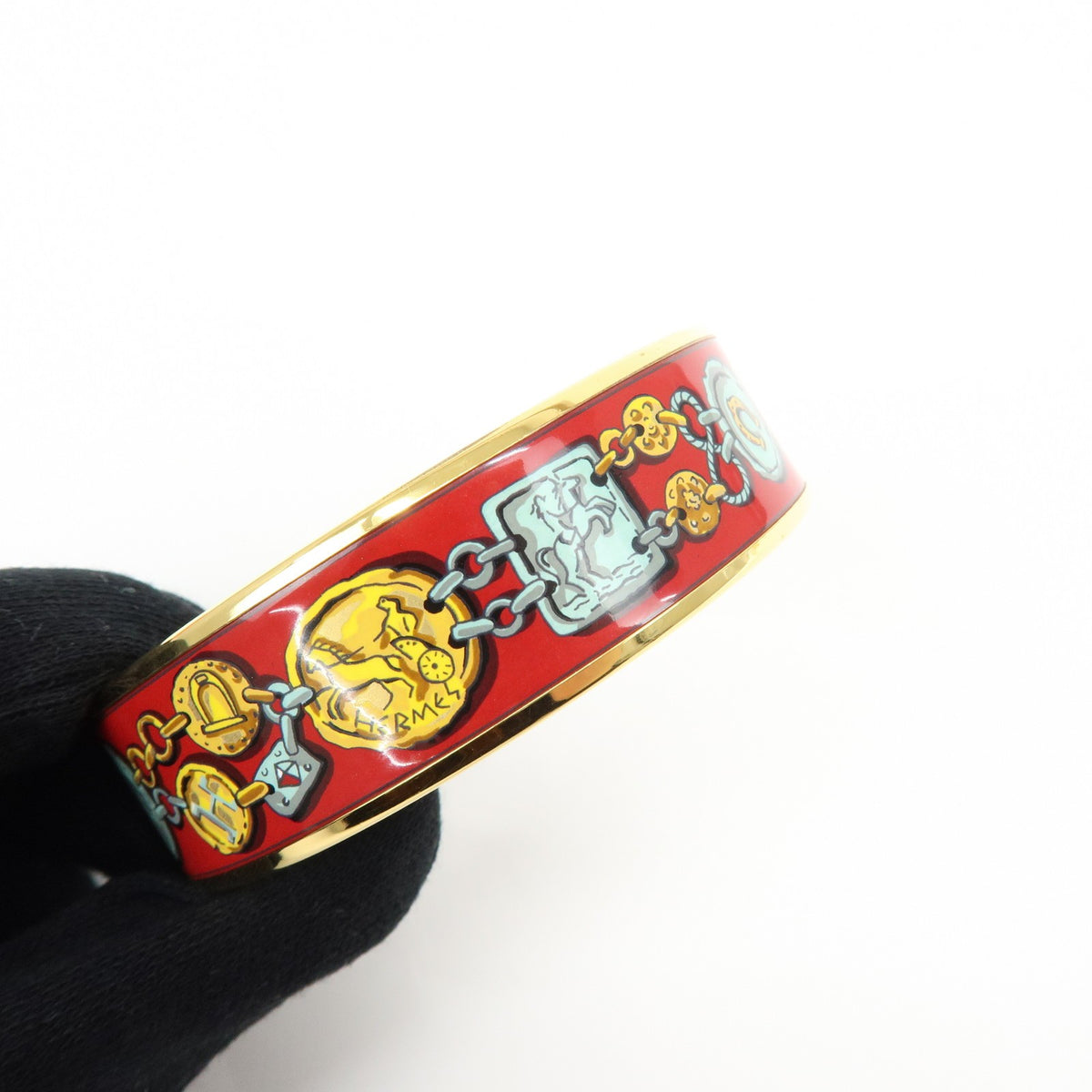 Hermes Bangle Printed Enamel Red Gold_Plated Bracelet Jewelry (Pre-Owned)
