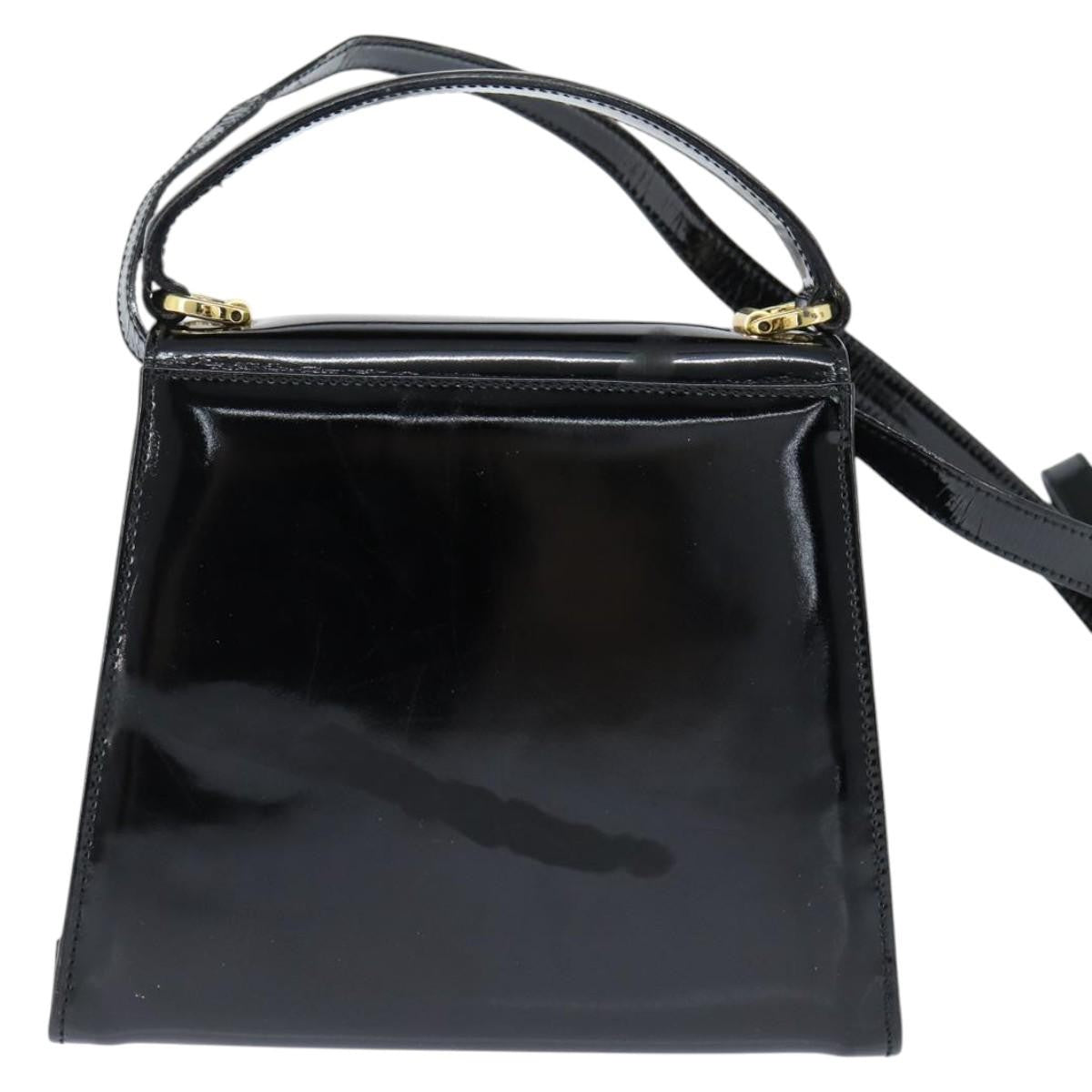 Salvatore Ferragamo Vala Patent Leather Black Patent_Leather Handbag (Pre-Owned)