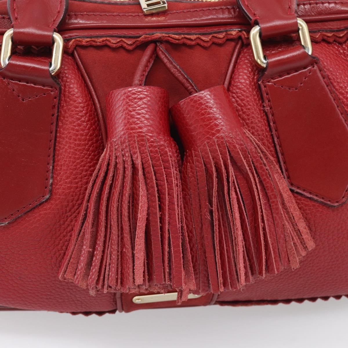 Burberry Hedwig Bowler Leather With Suede Red Leather Handbag (Pre-Owned)