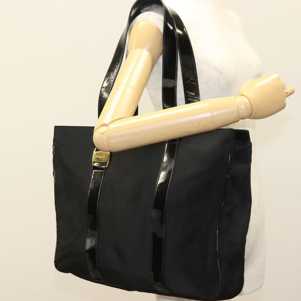 Salvatore Ferragamo Vala Tote Nylon Black Nylon Tote Bag Bag (Pre-Owned)