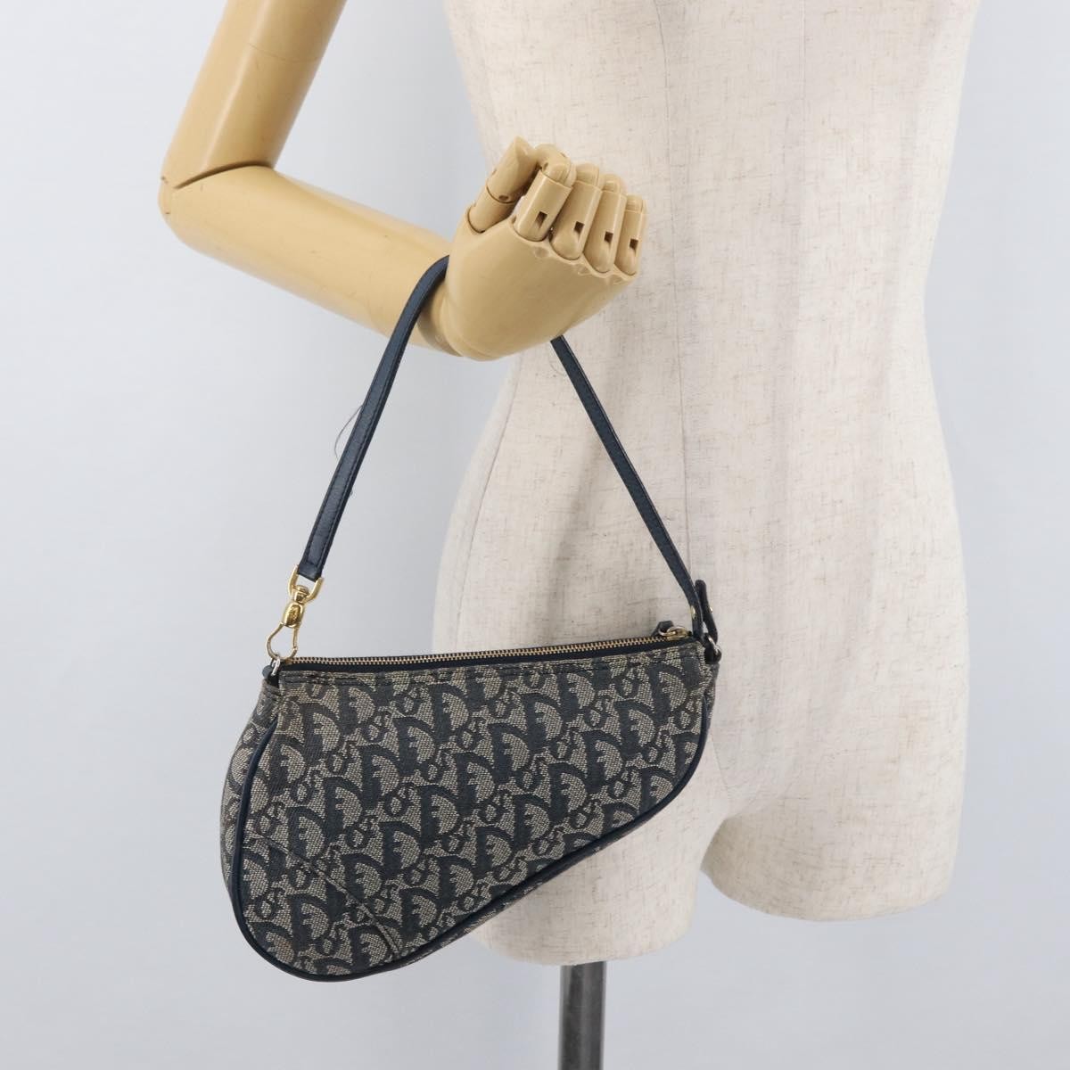 Christian Dior Vintage Saddle Bag Canvas Navy Canvas Clutche & Pouche Bag (Pre-Owned)
