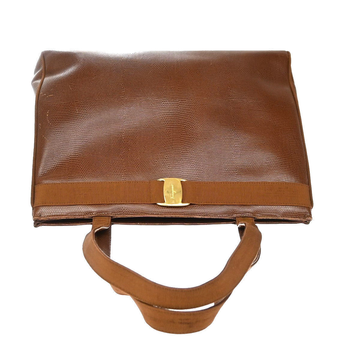 Salvatore Ferragamo Vala Tote Embossed Leather Brown Leather Tote Bag Bag (Pre-Owned)