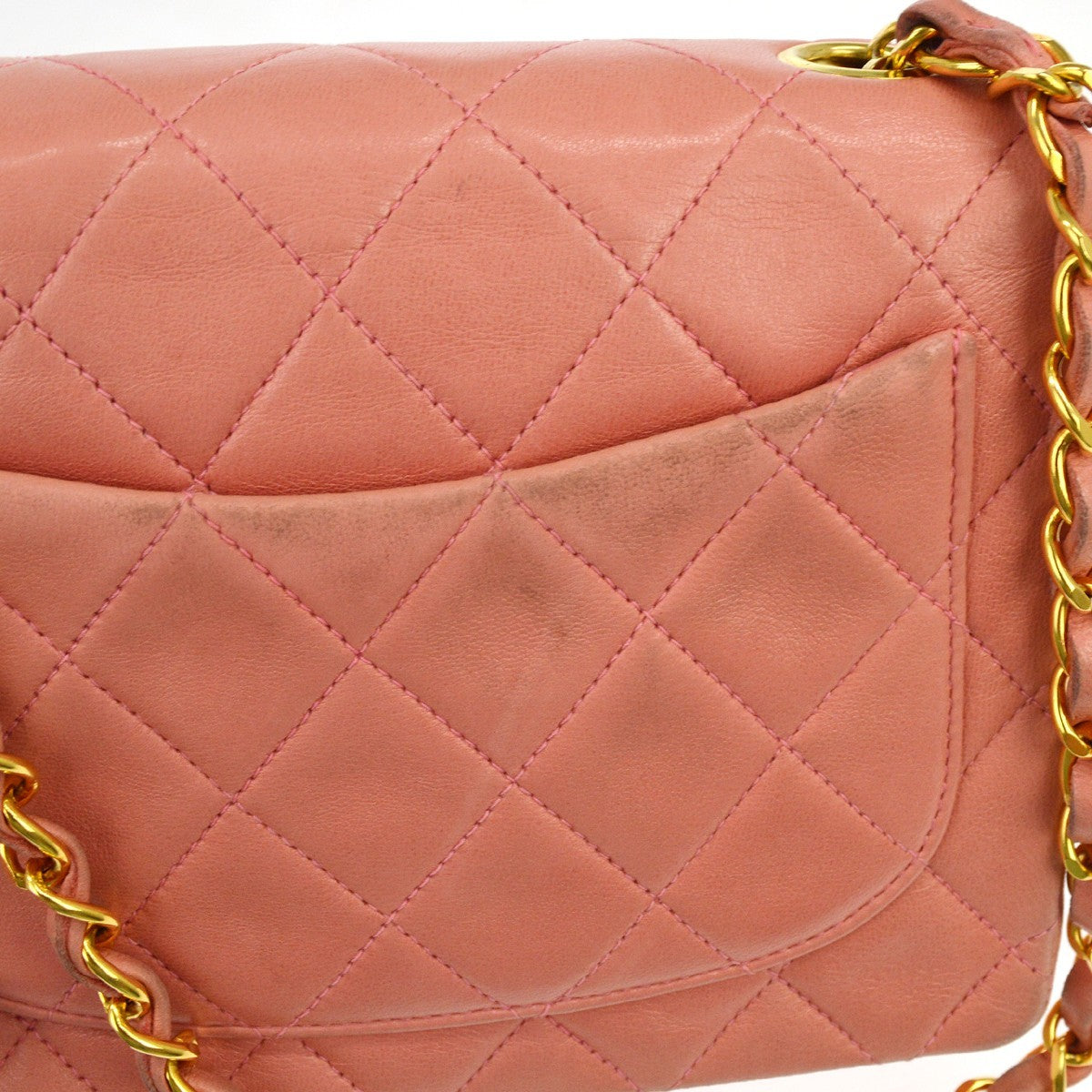 Chanel Vintage Square Classic Single Flap Quilted Lambskin Pink Leather Handbag (Pre-Owned)