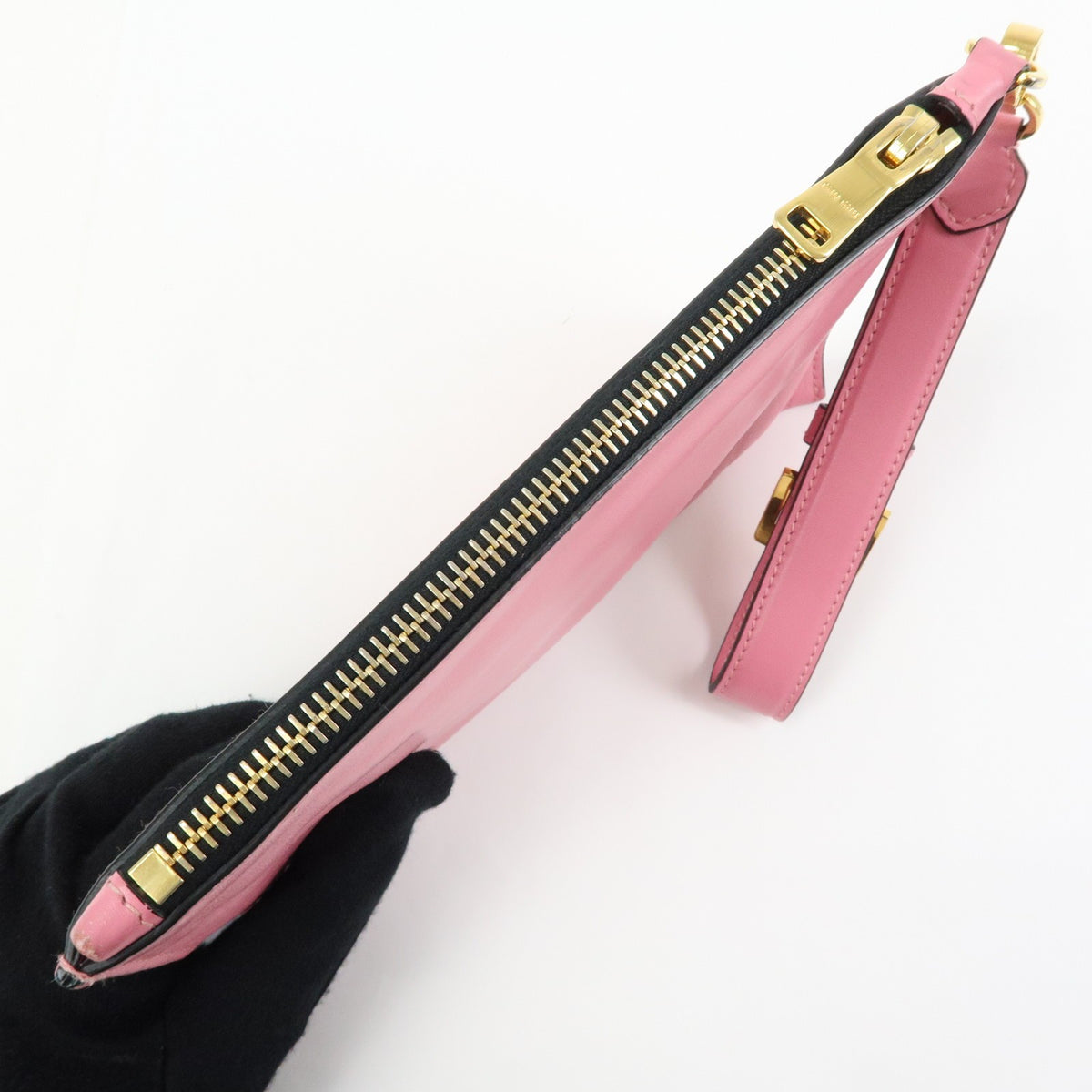 Miu Miu Logo Chain Clutch Shearling Pink Leather Clutche & Pouche Bag (Pre-Owned)