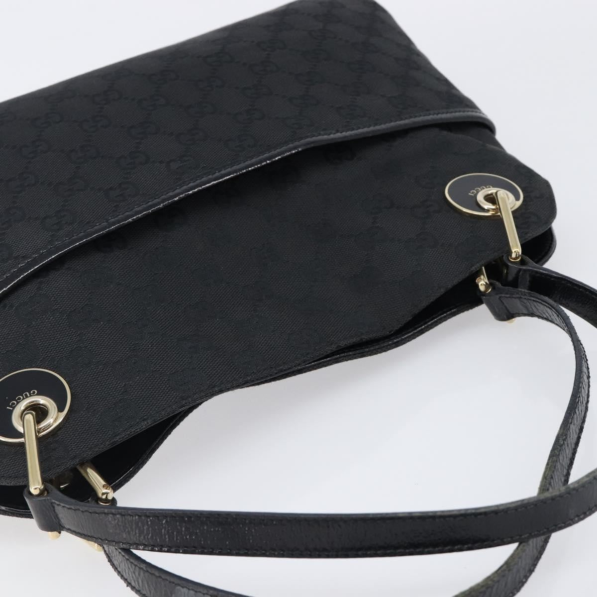 Gucci Twins Tote Gg Canvas With Leather Black Canvas Tote Bag Bag (Pre-Owned)