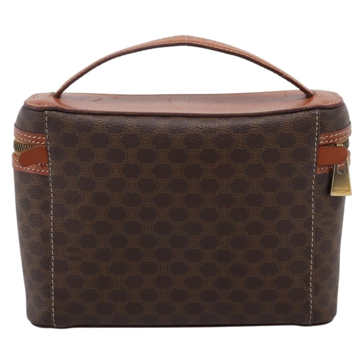 Celine Top Handle Vanity Box Triomphe Coated Canvas Brown Canvas Handbag (Pre-Owned)