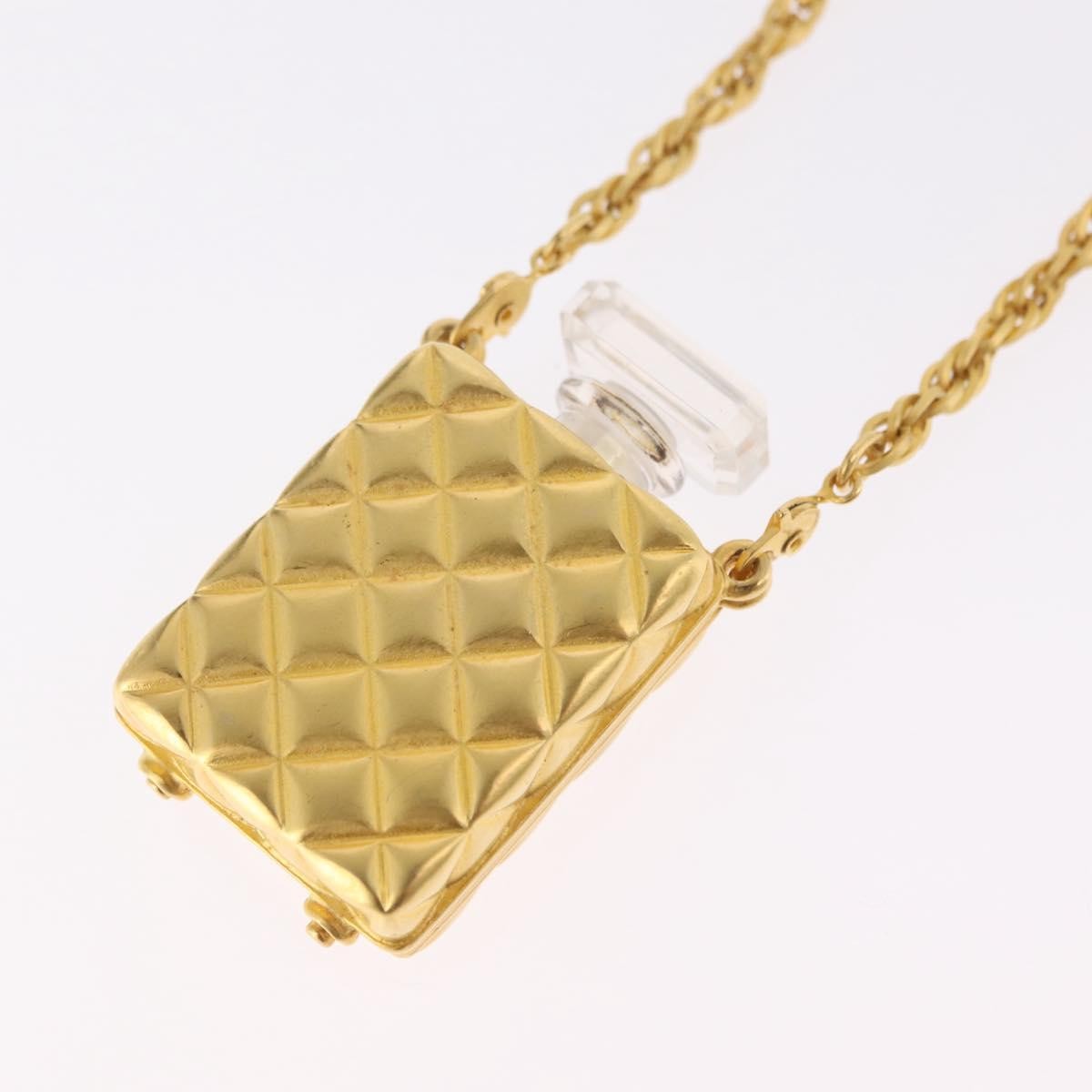 Chanel Cc Perfume Bottle Pendant Chain Long Metal With Crystals And Faux Pearls Gold Metal Necklace Jewelry (Pre-Owned)