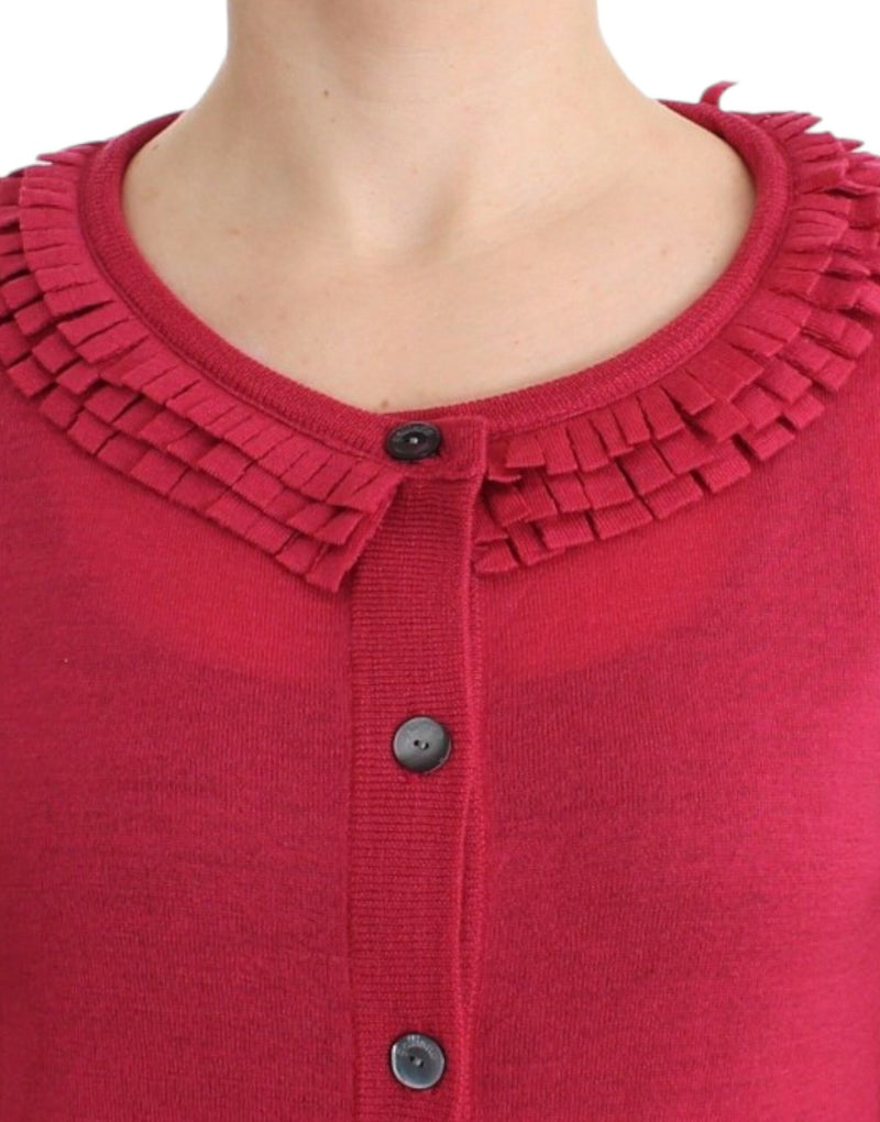 John Galliano Ruffle Detail Wool Cardigan in Women's Pink