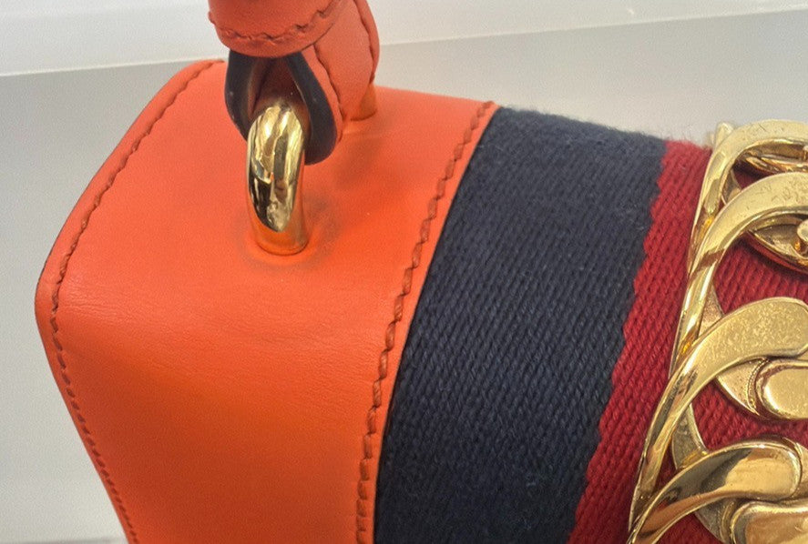 Gucci Sylvie Leather Orange Leather Handbag (Pre-Owned)