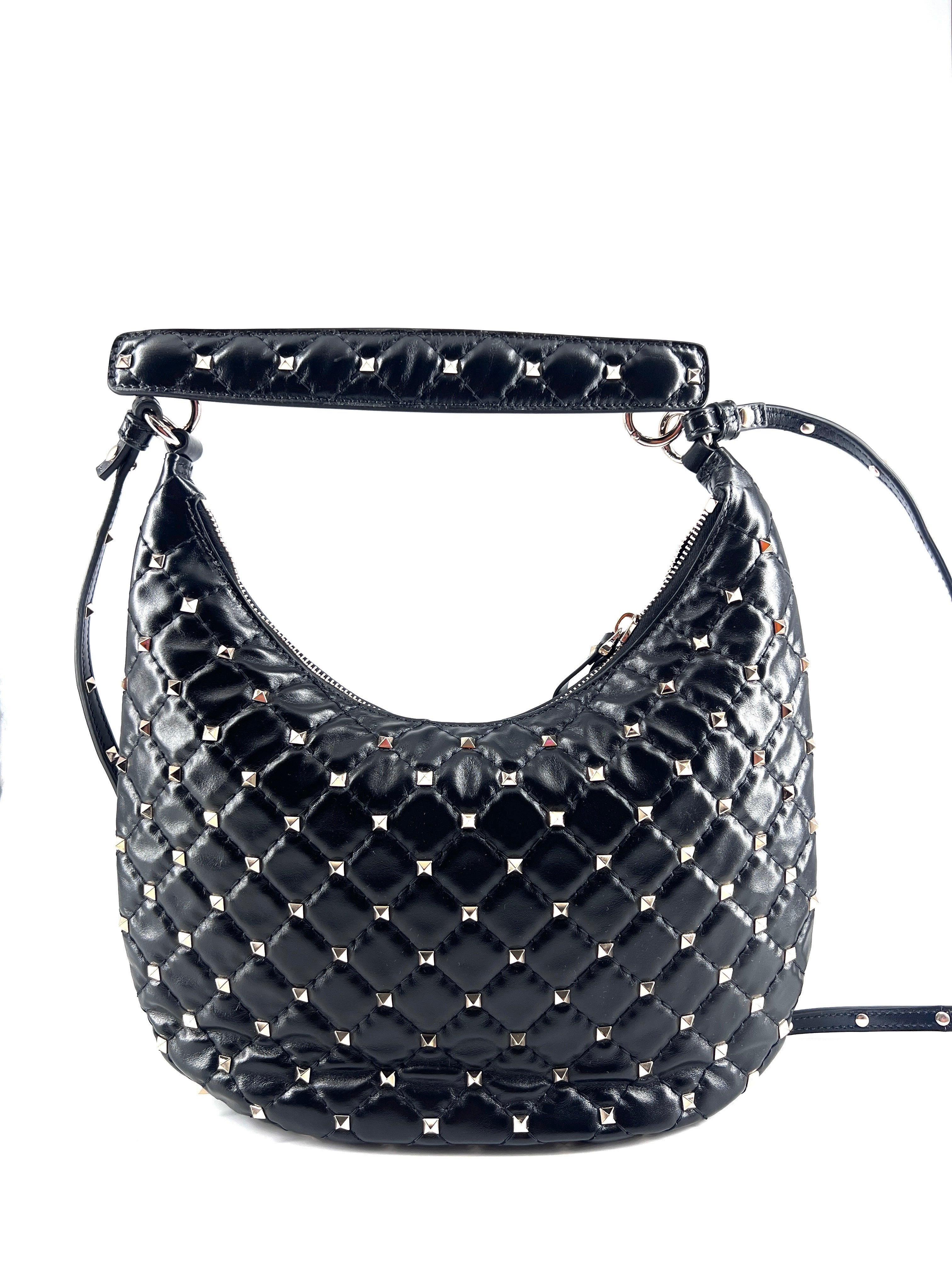 Valentino Garavani Rockstud Bow Double Zip Wristlet Clutch Leather Black Leather Bag (Pre-Owned)