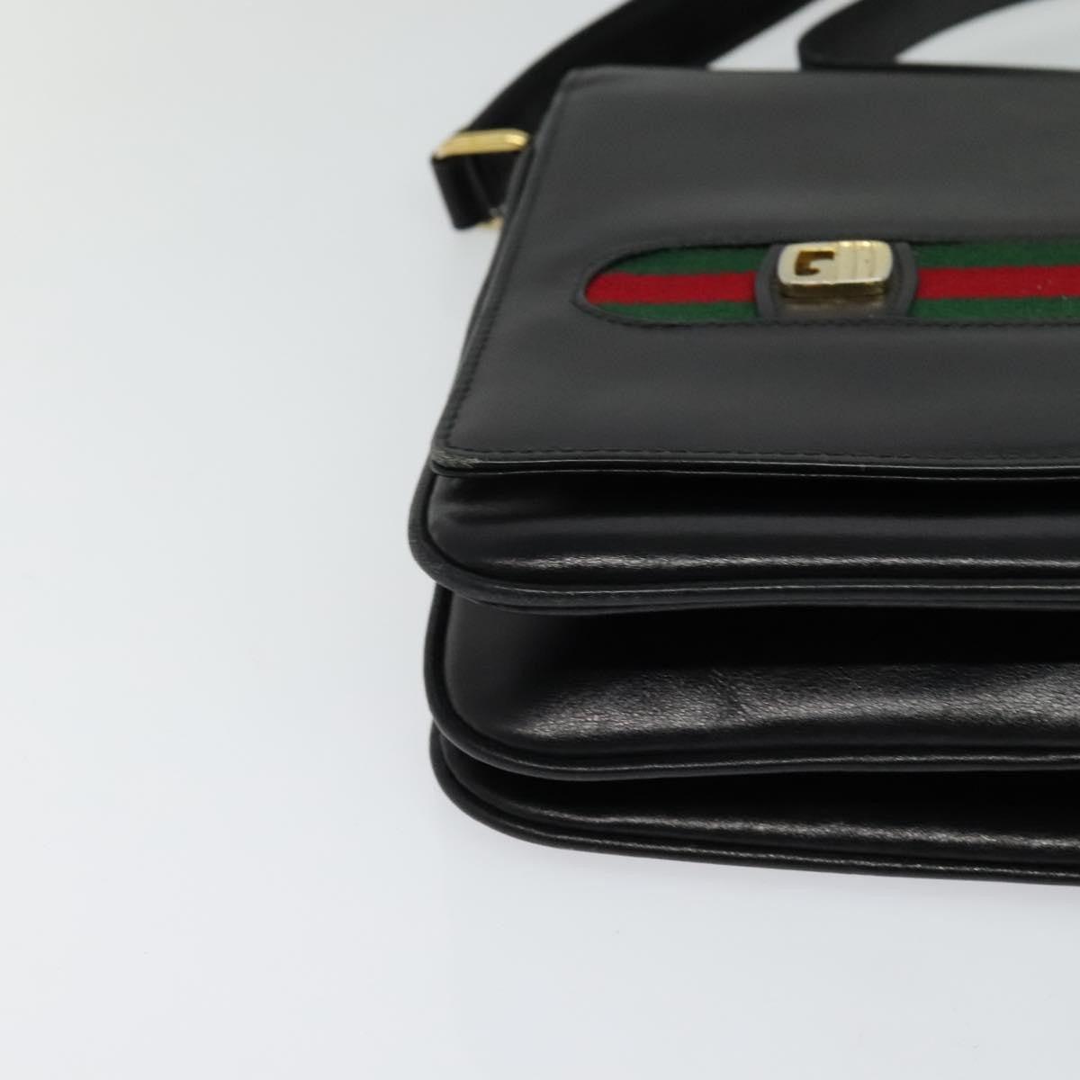 Gucci Sherry Line Shoulder Leather Black Leather Shoulder Bag Bag (Pre-Owned)