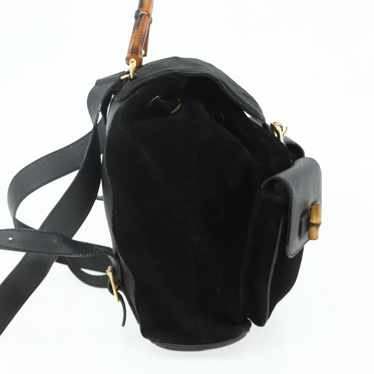 Gucci Vintage Bamboo Suede Black Suede Backpack Bag (Pre-Owned)