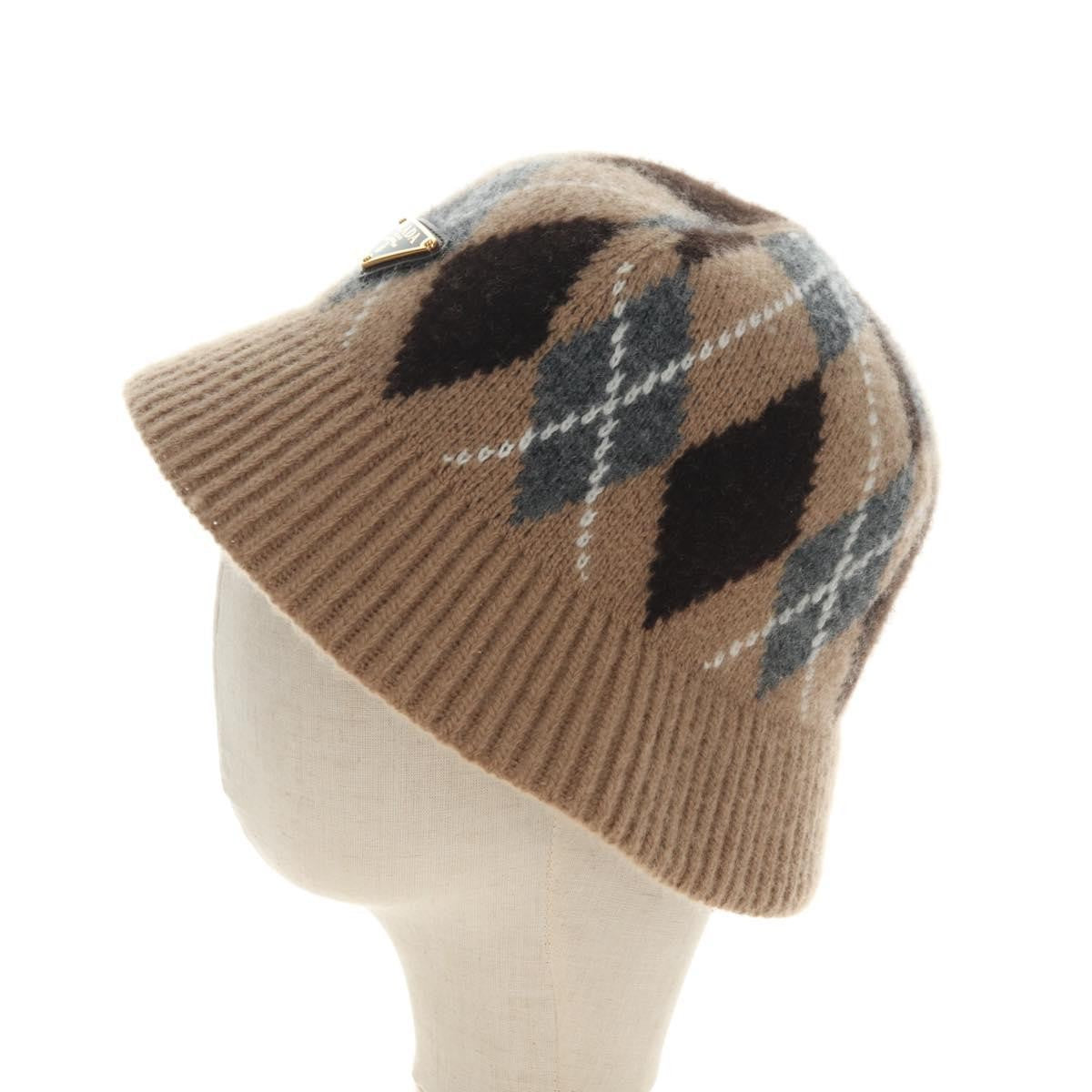 Prada Triangle Logo Bucket Hat Wool & Cashmere Beige Wool Head Accessory Accessory (Pre-Owned)