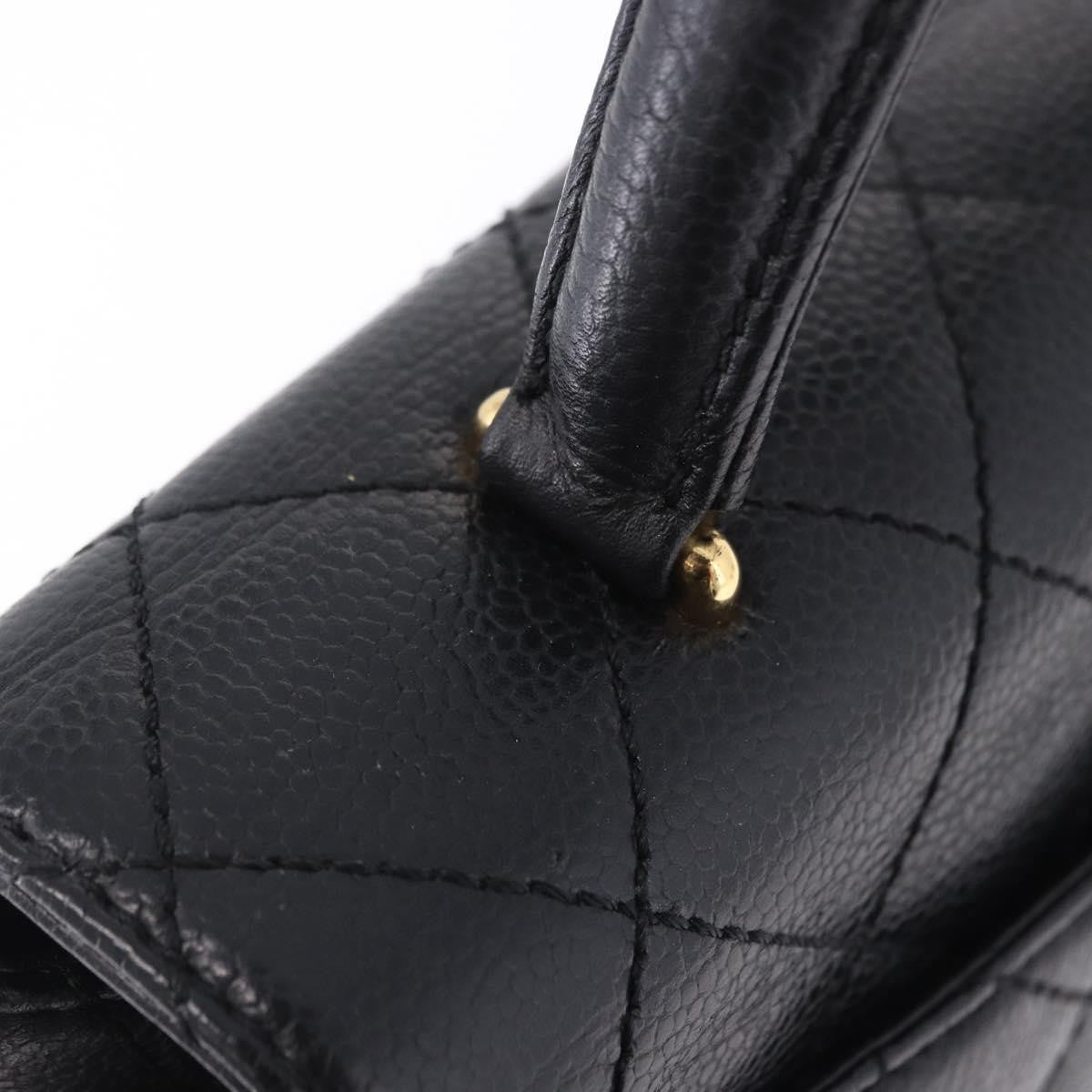 Chanel Coco Top Handle Quilted Caviar With Lizard Black Leather Handbag (Pre-Owned)