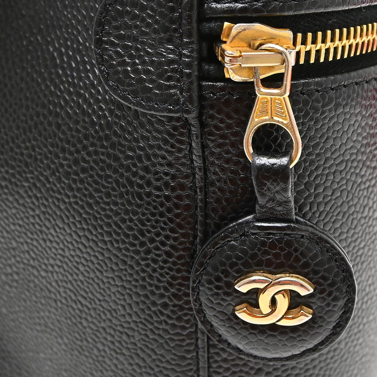 Chanel Vintage Timeless Cosmetic Case Caviar Black Leather Handbag (Pre-Owned)