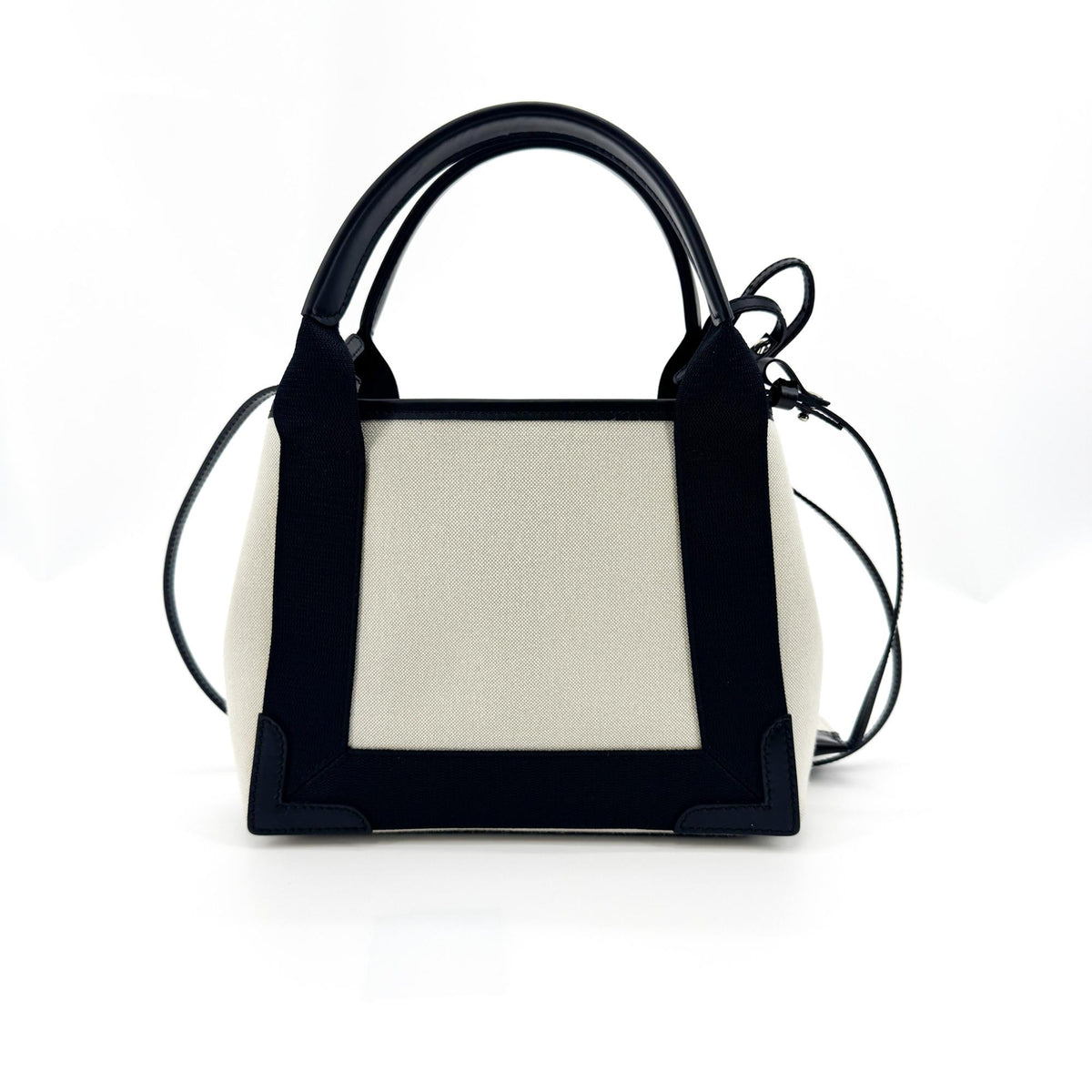 Balenciaga Navy Cabas Canvas With Leather Black Canvas Tote Bag Bag (Pre-Owned)