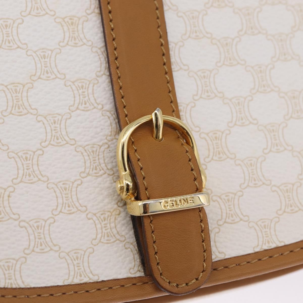 Celine Macadam Shoulder Canvas White Canvas Crossbody Bag Bag (Pre-Owned)