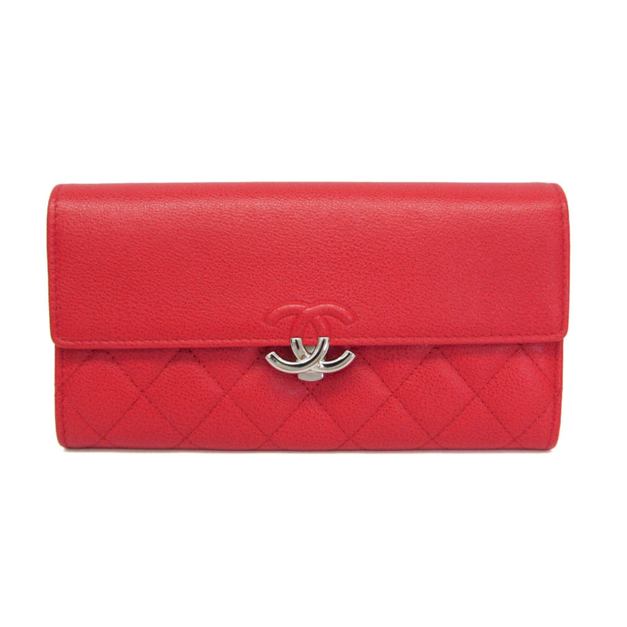 Chanel Cc Box Gusset Flap Quilted Calfskin Red Leather Wallets Accessory (Pre-Owned)