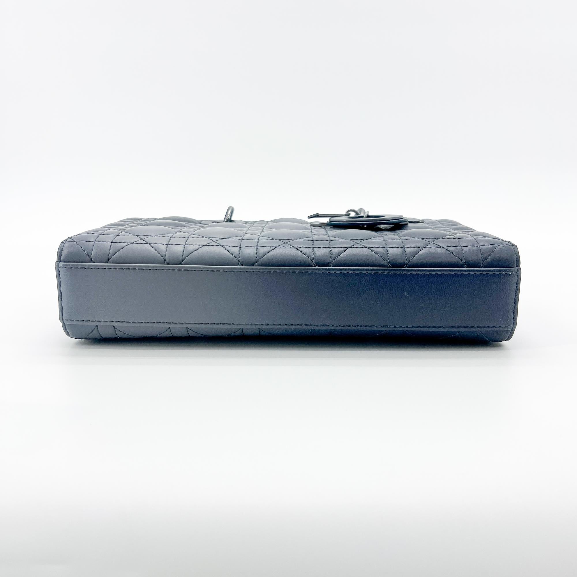 Christian Dior Lady D-Joy Cannage Quilt Lambskin Navy Leather Handbag (Pre-Owned)