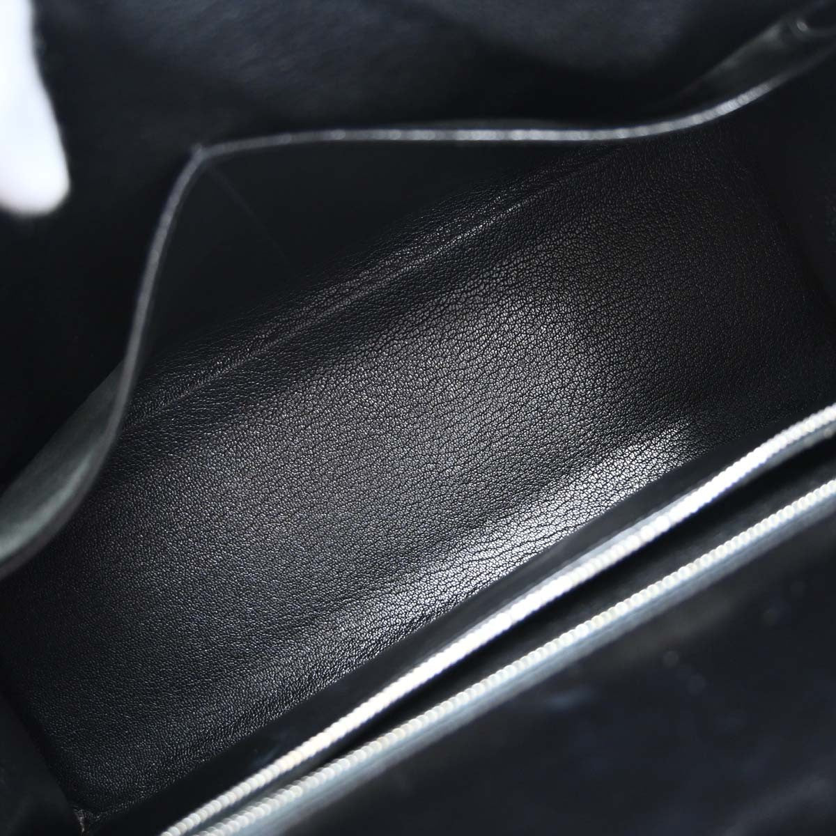 Hermes Kelly Black Box Calf With Palladium Hardware Black Leather Handbag (Pre-Owned)