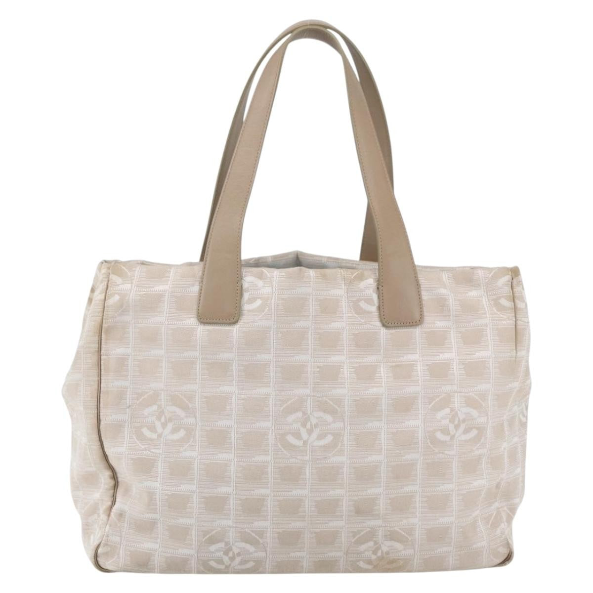 Chanel Travel Line Tote Nylon Beige Nylon Handbag (Pre-Owned)