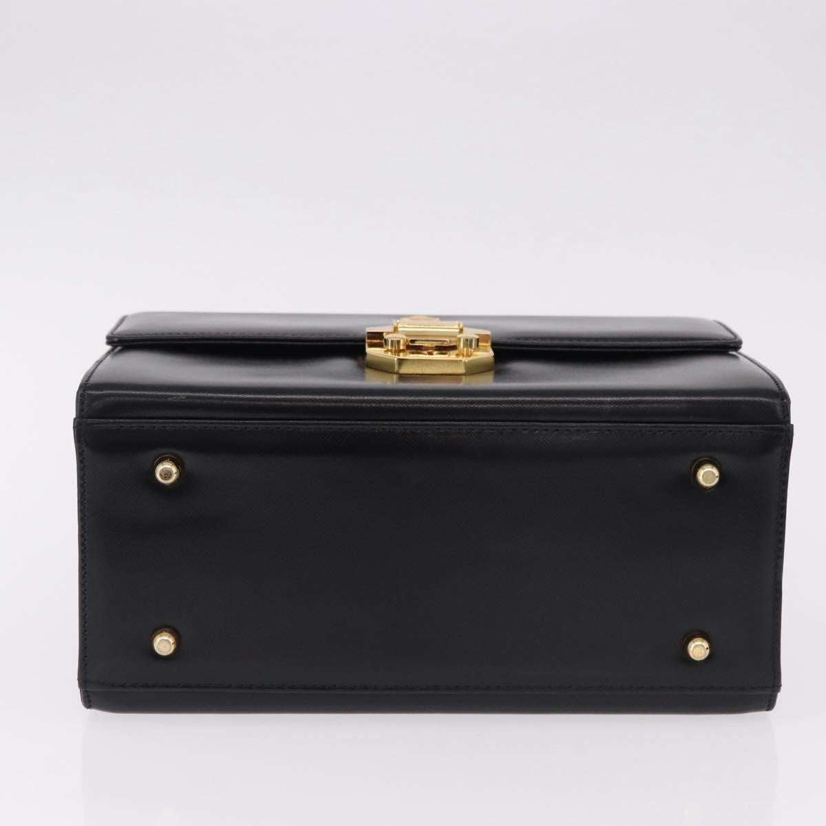 Versace Vintage Leather Black Leather Handbag (Pre-Owned)