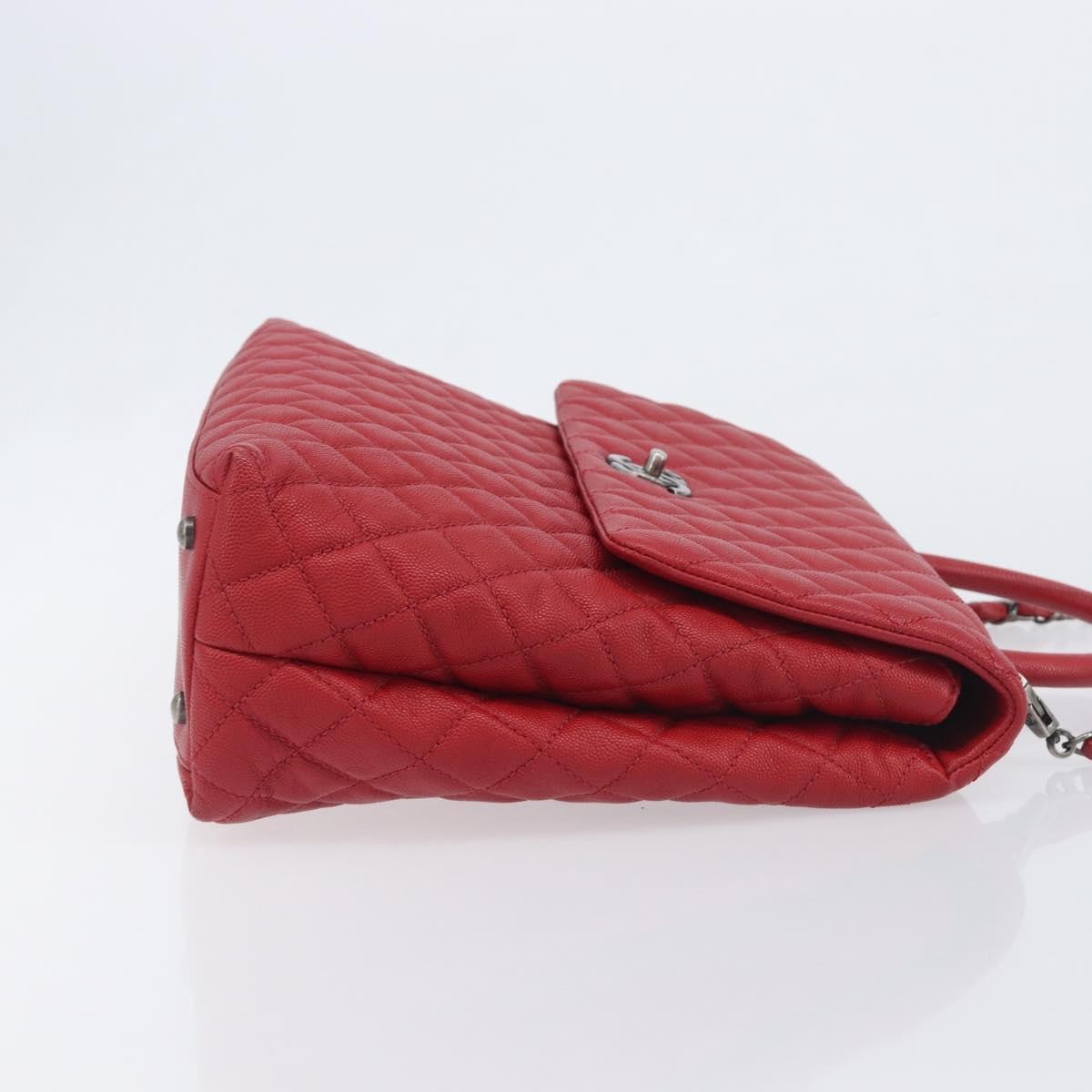 Chanel Coco Top Handle Quilted Caviar Red Leather Handbag (Pre-Owned)