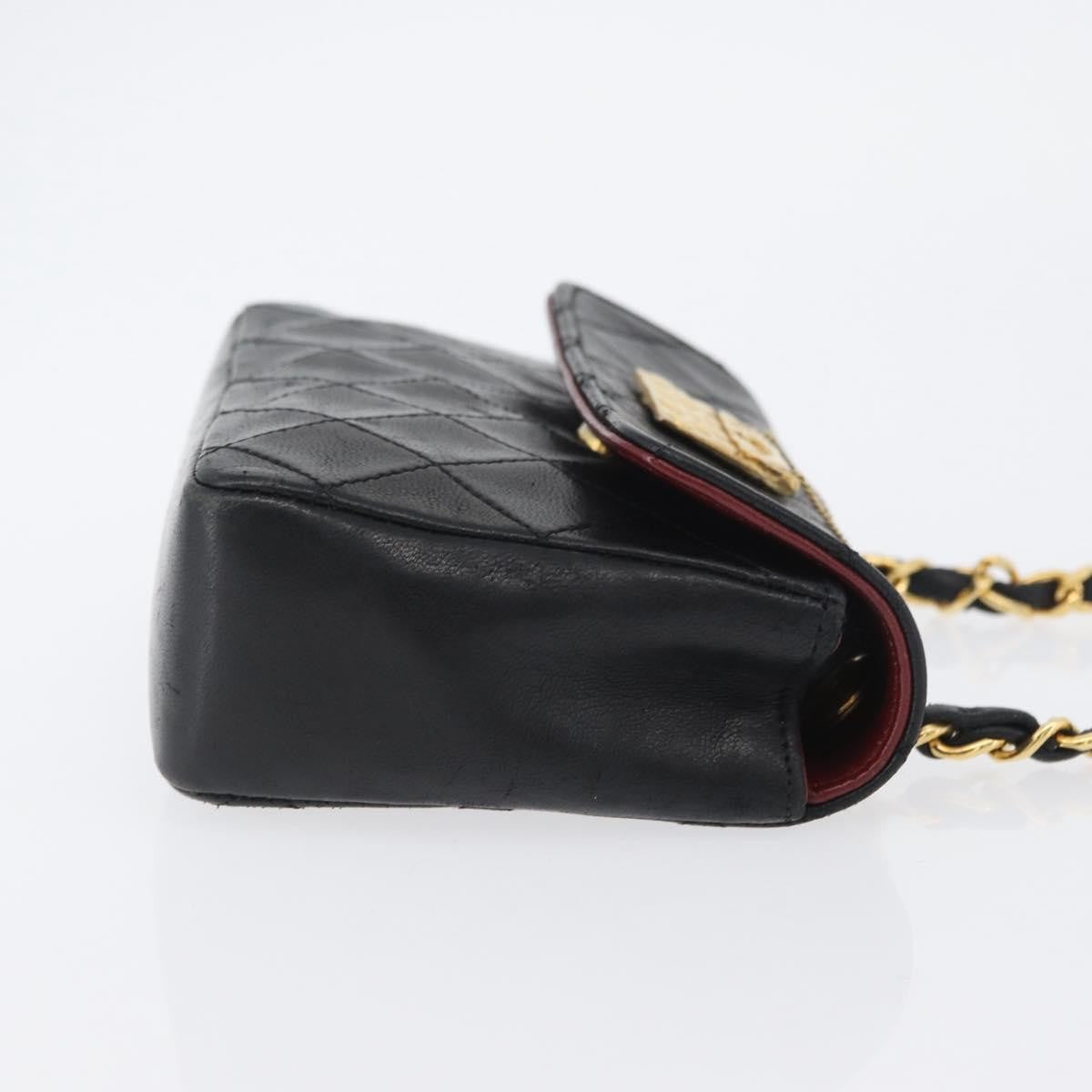 Chanel Vintage Square Cc Flap Quilted Lambskin Black Leather Shoulder Bag Bag (Pre-Owned)