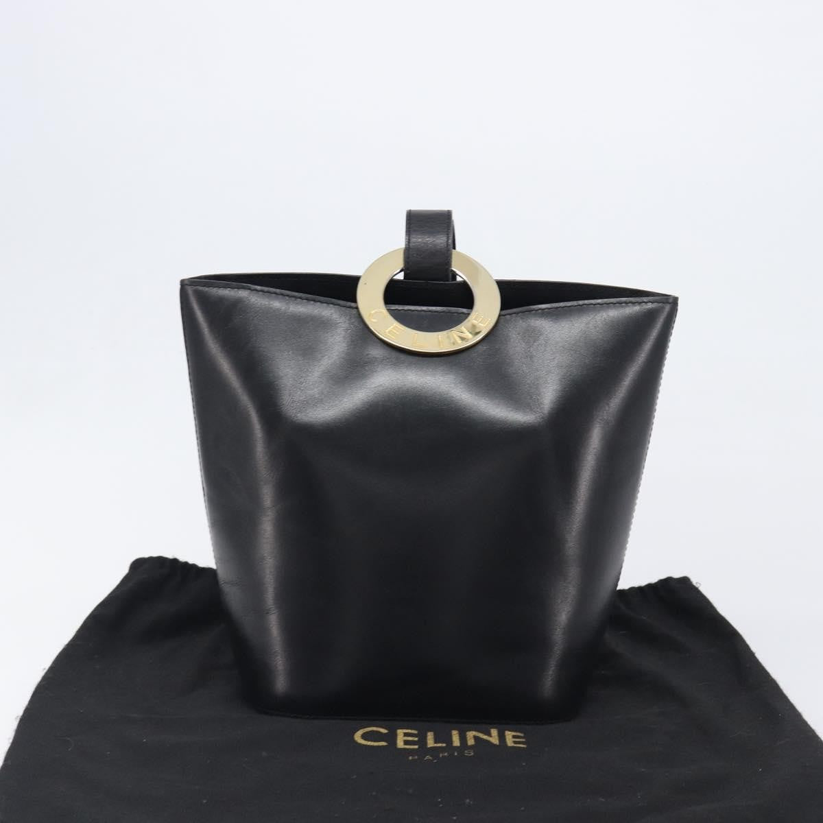 Celine Shoulder Bag Circle Logo Leather Black Leather Shoulder Bag Bag (Pre-Owned)