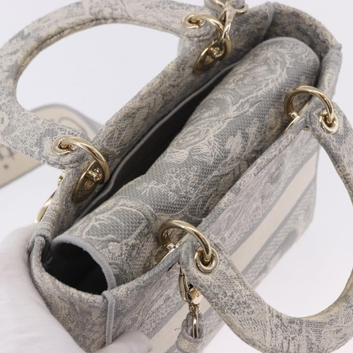 Christian Dior Lady Dior Embroidered Canvas Gray Canvas Handbag (Pre-Owned)