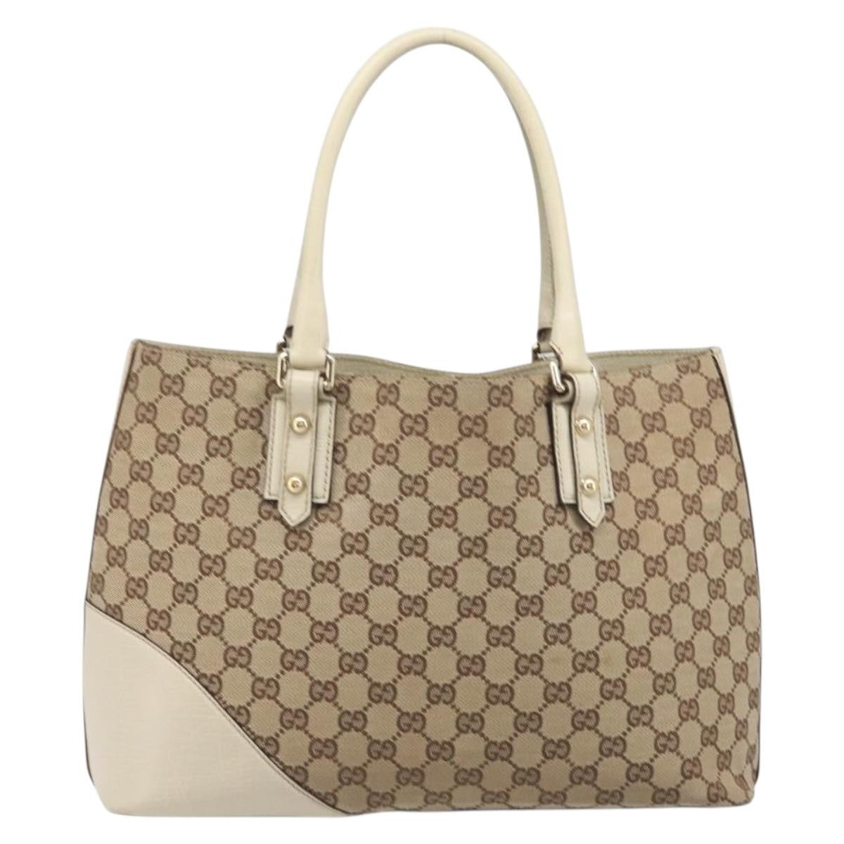 Gucci Horsebit Handle Gg Canvas Beige Canvas Tote Bag Bag (Pre-Owned)